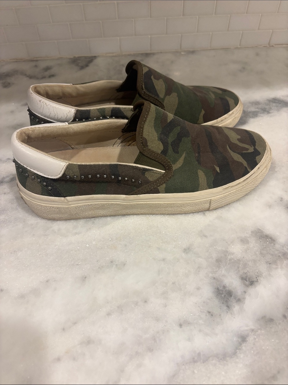 Ash Camouflage Slip-On Mules in Green and White